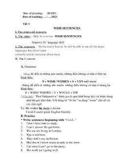 Giáo án Tự chọn Tiếng Anh Lớp 9 - Tiết 9: Wish sentences - Năm học 2023-2024