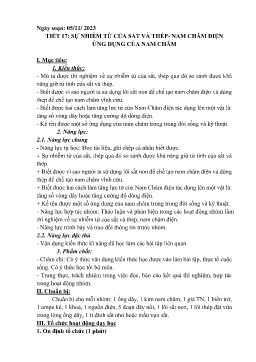 Giáo án Vật lí 9 - Tiết 17: Sự nhiễm từ của sắt và thép. Nam châm điện ứng dụng của nam châm - Năm học 2023-2024